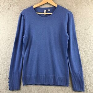 Calson Women's Blue 100% Cashmere Sweater Button Cuff Long Sleeve Size L
